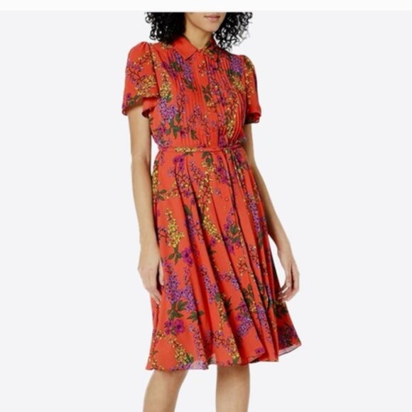 Nanette Lepore Dresses & Skirts - Nanette Lepore Terracotta Futter Sleeve Pintuck Floral Print Shirtdress Sz 14